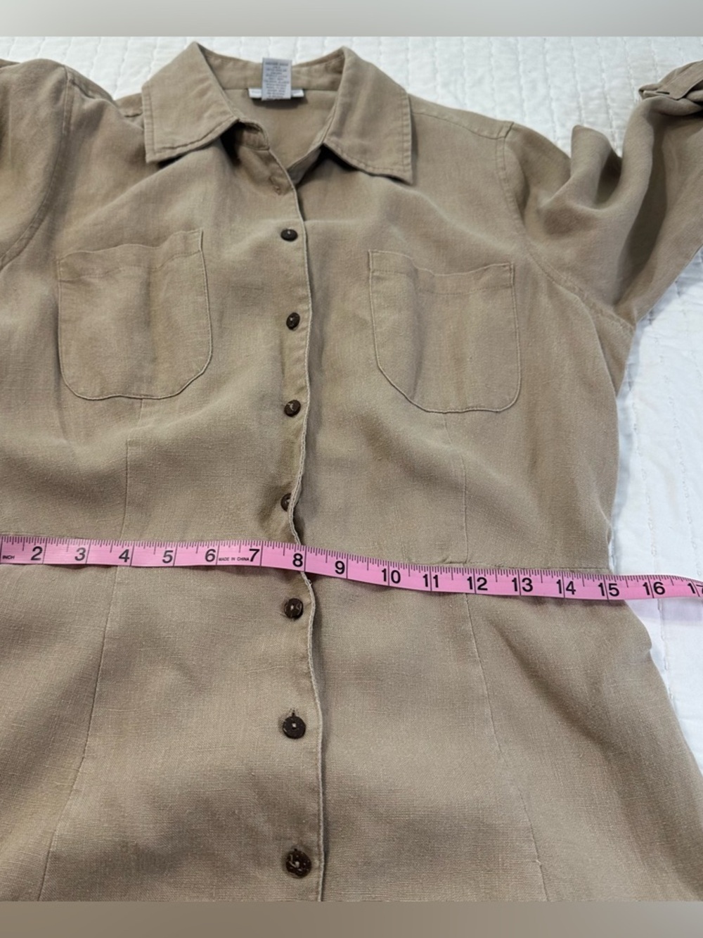 Soft Surroundings 100% Linen Tan Button-Front With Two Front Pockets Maxi Dress - Picture 11 of 14